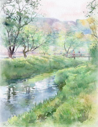 福井良佑、【天使の朝（スイス・インターラーケン）】、希少な大判額装用画集より 福井良佑、【天使の朝（スイス・インターラーケン）】、希少な